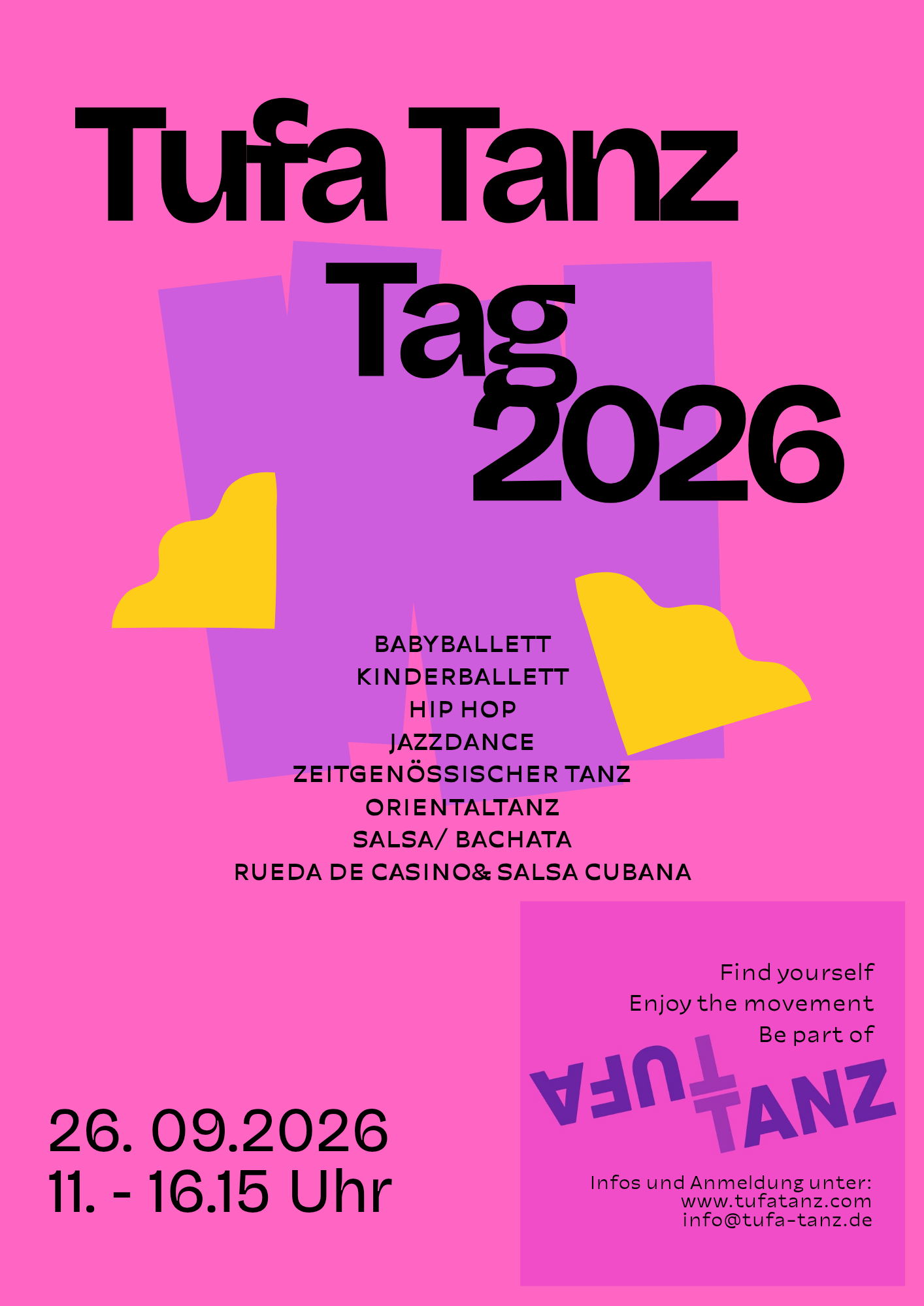 2026 09 26 tufa tanz tag veranstalter tufa tanz trier 11 uhr bis 16:15 uhr babyballett kinderballett hip hop jazzdance zeitgenössischer tanz orientaltanz salsa bachata rueda de casino & salsa cubana