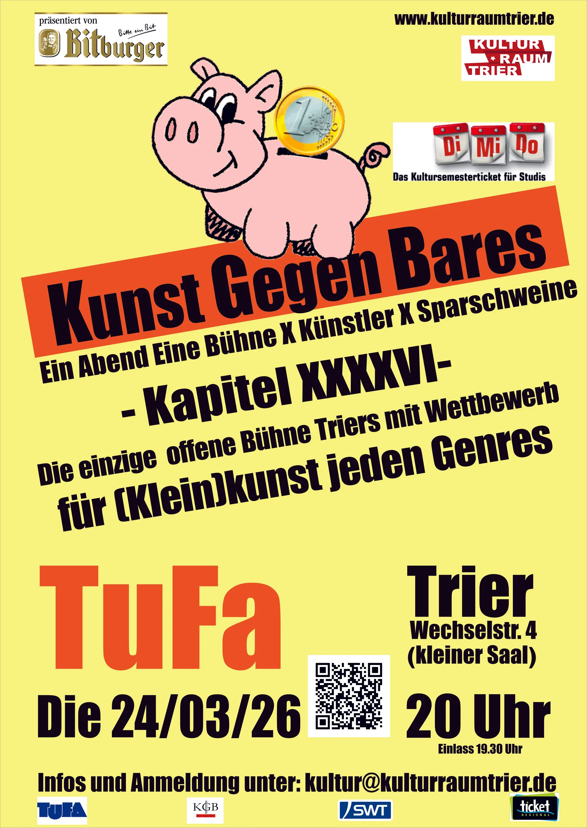 2026 03 24 kgb kunst gegen bares ausgabe 46 geld für kunst veranstaltung kleiner saal veranstalter kulturraum trier